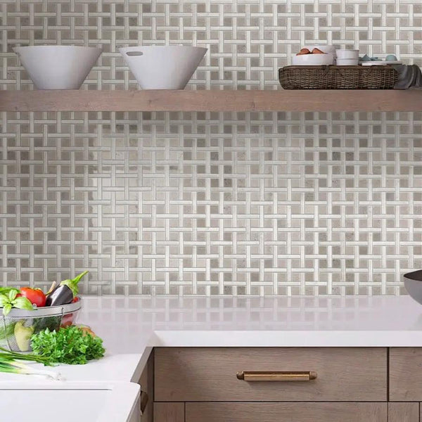 Bianco Carrara Eastern Beige 12x12 Polished Basketweave Marble Mosaic Tile (5 pack, 5 sq ft/case), photo 2 of 5