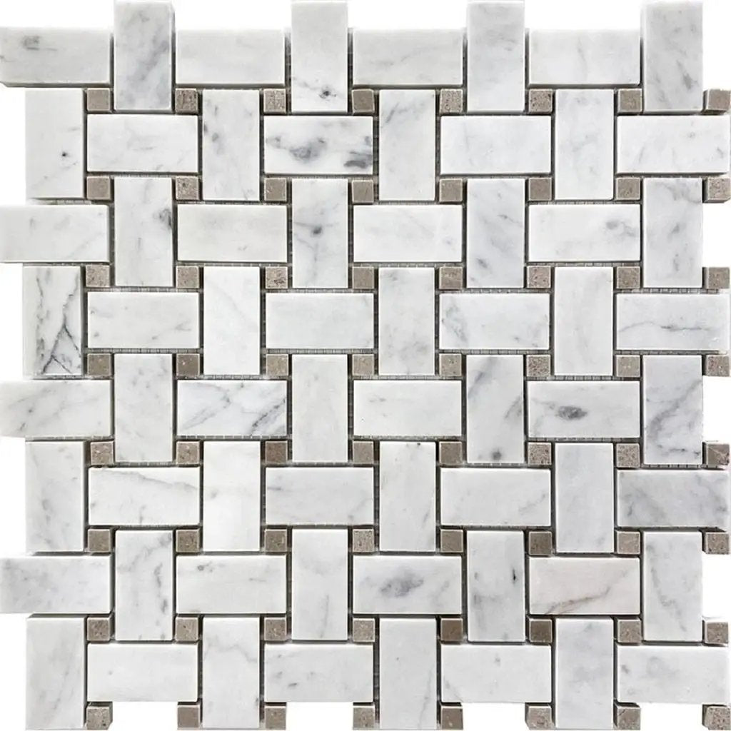 Bianco Carrara, Eastern Beige 12x12 Polished Basketweave Marble Mosaic Tile (5 pack, 5 sq ft/case) by Apollo Tile