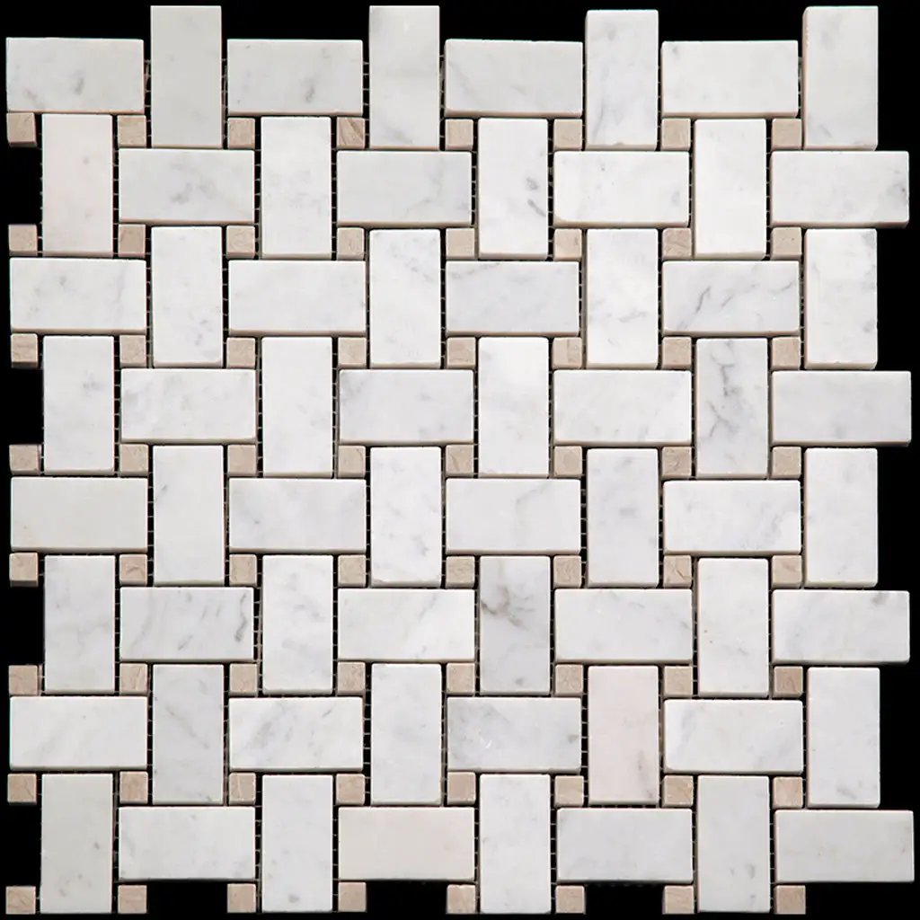 Bianco Carrara, Eastern Beige 12x12 Polished Basketweave Marble Mosaic Tile (5 pack, 5 sq ft/case) by Apollo Tile