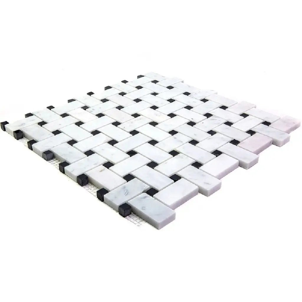 Bianco Carrara, Eastern Black 12x12 Polished Basketweave Marble Mosaic Tile (5 pack, 5 sq ft/case) by Apollo Tile