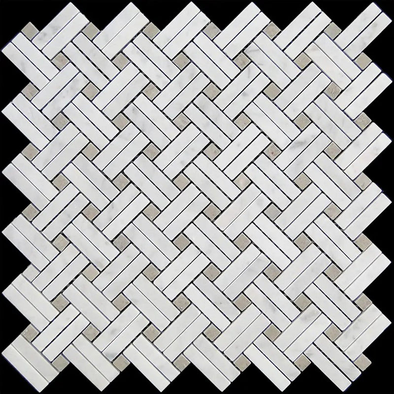 Bianco Carrara, Eastern Beige 11x11 Polished Basketweave Marble Mosaic Tile (5 pack, 4.47 sq ft/case) by Apollo Tile