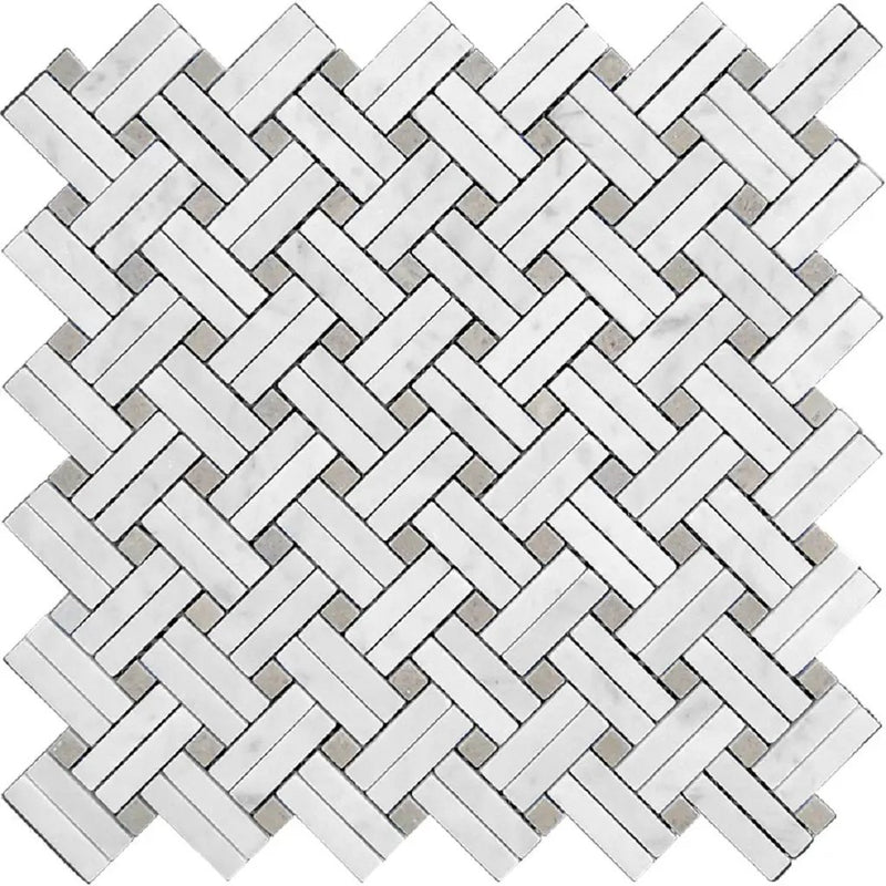 Bianco Carrara, Eastern Beige 11x11 Polished Basketweave Marble Mosaic Tile (5 pack, 4.47 sq ft/case) by Apollo Tile