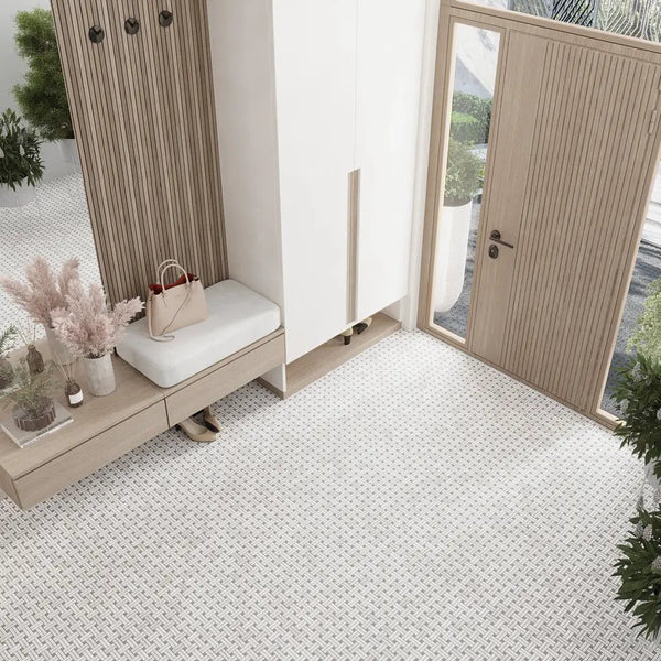 Bianco Carrara, Eastern Beige 11x11 Polished Basketweave Marble Mosaic Tile (5 pack, 4.47 sq ft/case), photo 2 of 9