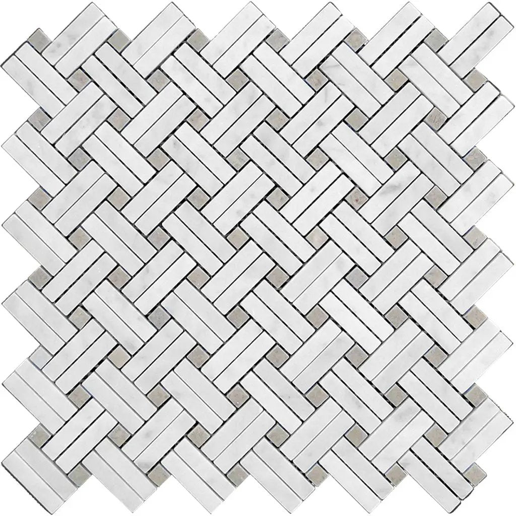 Bianco Carrara, Eastern Beige 11x11 Polished Basketweave Marble Mosaic Tile (5 pack, 4.47 sq ft/case) by Apollo Tile
