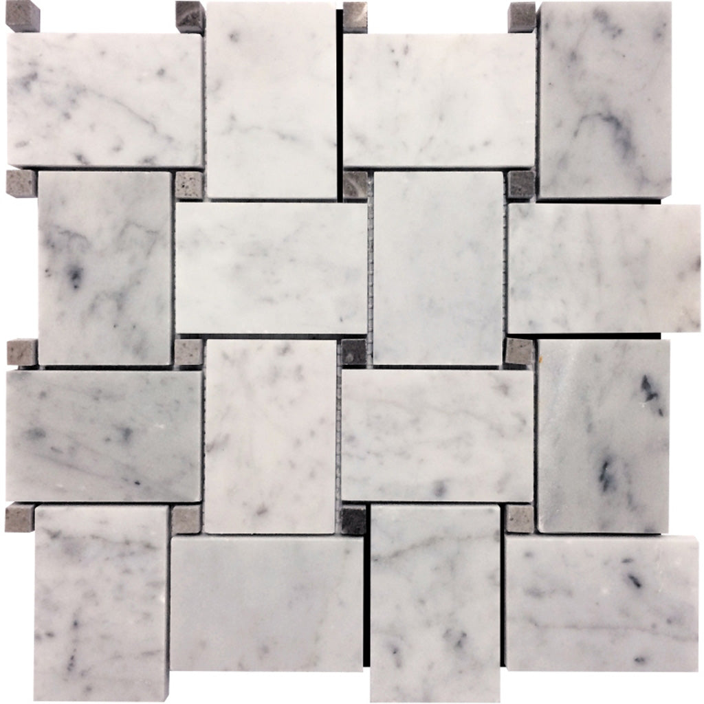 Bianco Carrara, Eastern Beige 11x11 Polished Basketweave Marble Mosaic Tile (5 pack, 4.2 sq ft/case), photo 2 of 3