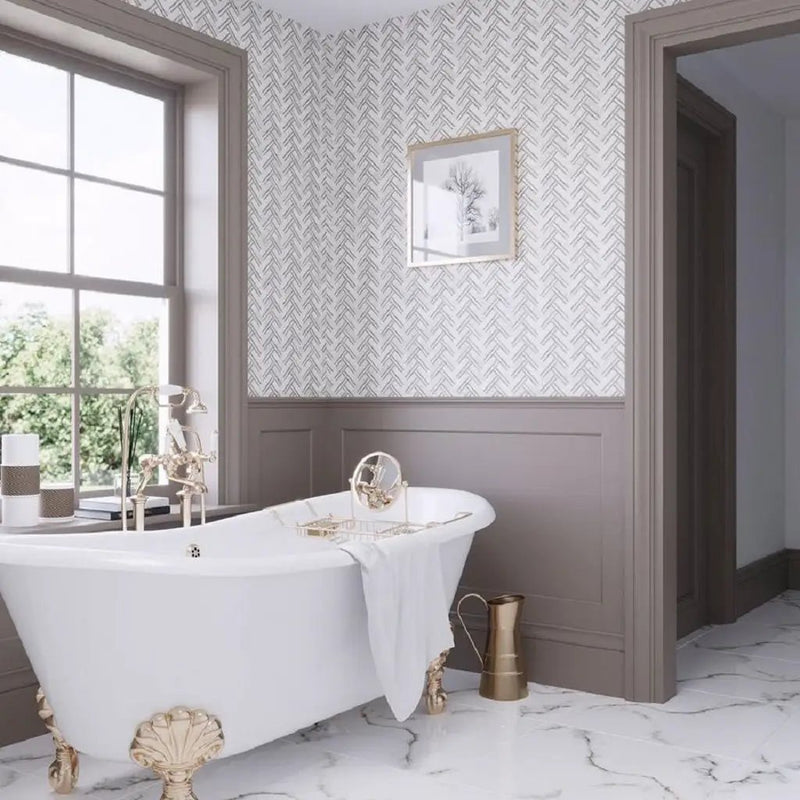 Bianco Carrara Eastern Beige 11x12 Polished Herringbone Marble Mosaic Tile (5 pack, 4.71 sq ft/case) by Apollo Tile