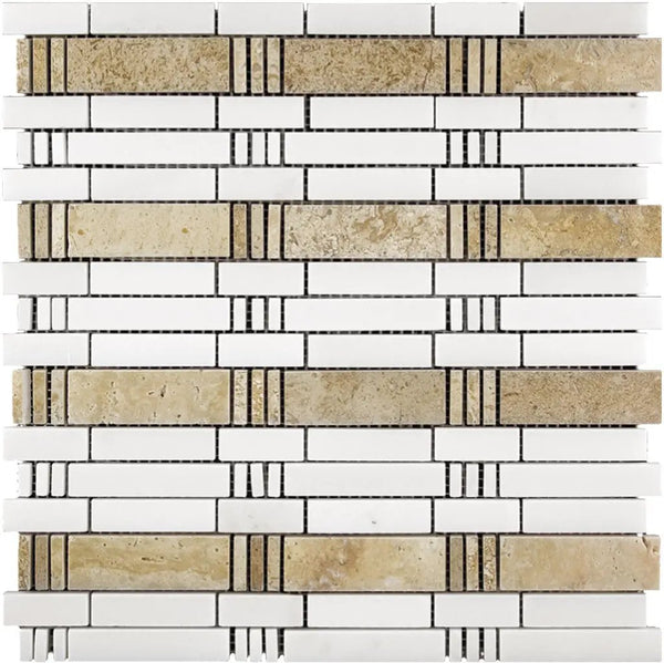 Eastern White, Beige Travertine 12x12 Polished Brick Marble Mosaic Tile (5 pack, 5 sq ft/case), photo 2 of 3