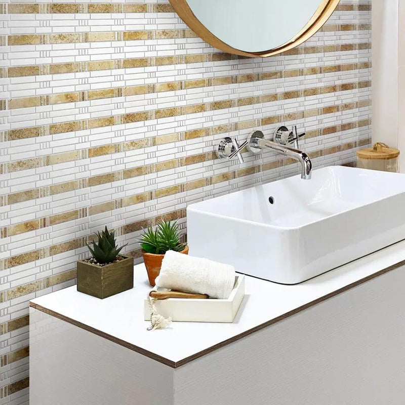 Eastern White, Beige Travertine 12x12 Polished Brick Marble Mosaic Tile (5 pack, 5 sq ft/case) by Apollo Tile