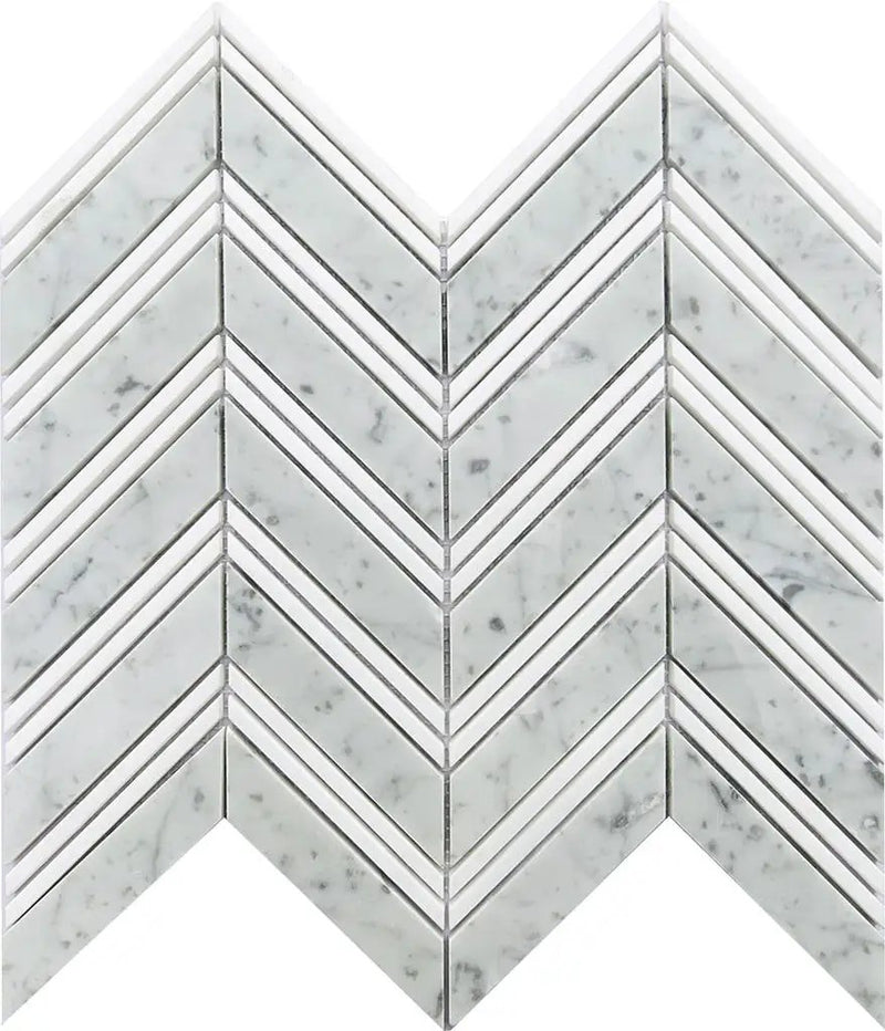 Flint Gray 11x12 Polished Herringbone Bardiglio Nuvolato Bianco Carrara Marble Mosaic Tile (5 pack, 4.51 sq ft/case) by Apollo Tile