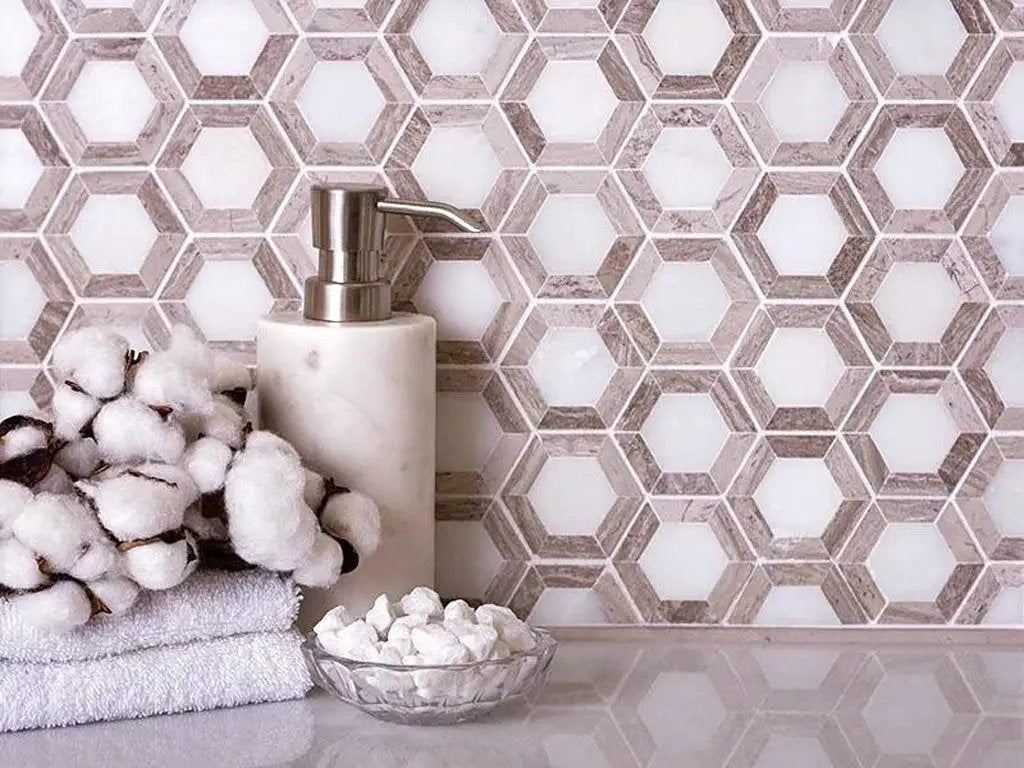 Wooden Beige Eastern White 10x11 Polished Hexagon Marble Mosaic Tile (5 pack, 4.19 sq ft/case) by Apollo Tile