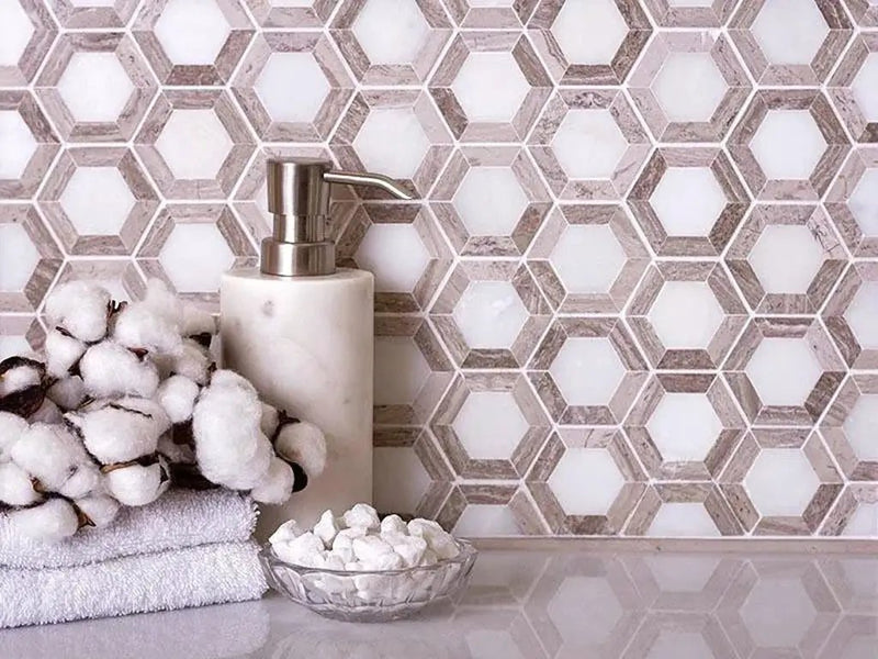 Wooden Beige Eastern White 10x11 Polished Hexagon Marble Mosaic Tile (5 pack, 4.19 sq ft/case) by Apollo Tile