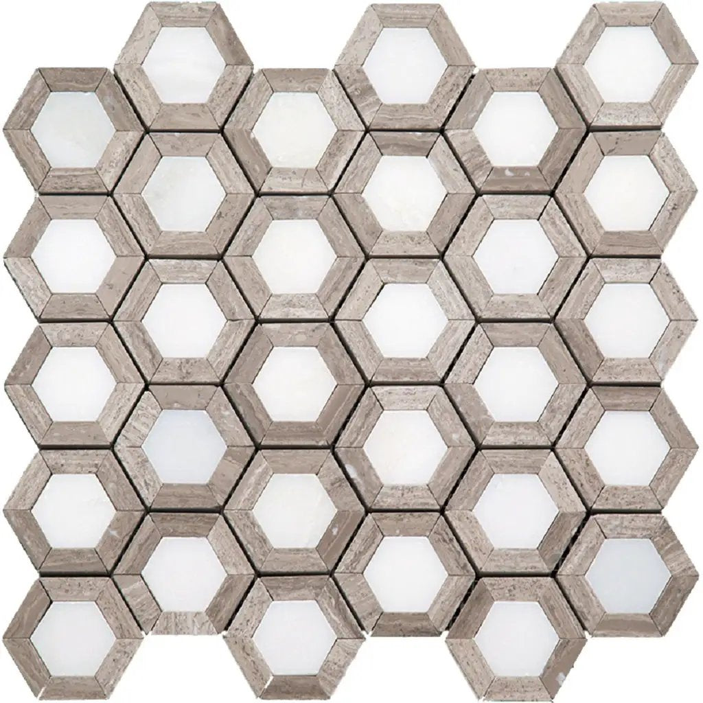 Wooden Beige Eastern White 10x11 Polished Hexagon Marble Mosaic Tile (5 pack, 4.19 sq ft/case) by Apollo Tile