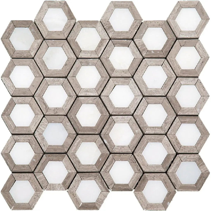 Wooden Beige Eastern White 10x11 Polished Hexagon Marble Mosaic Tile (5 pack, 4.19 sq ft/case) by Apollo Tile