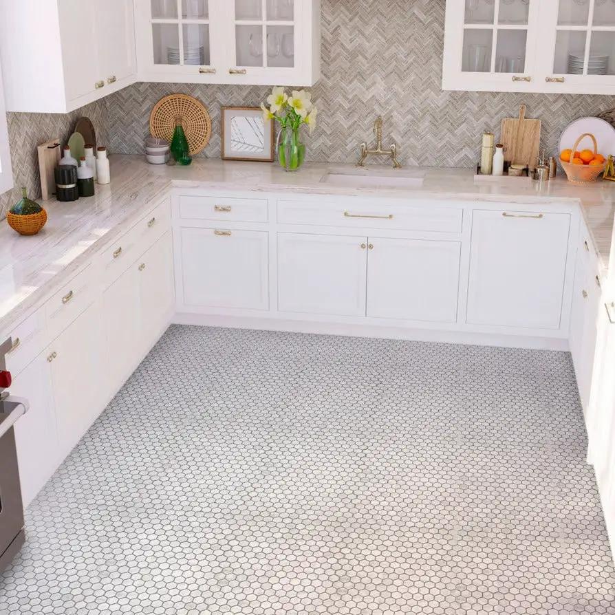 White 11x12 Honed Hexagon Bianco Carrara Marble Mosaic Tile (5 pack, 4.55 sq ft/case) by Apollo Tile