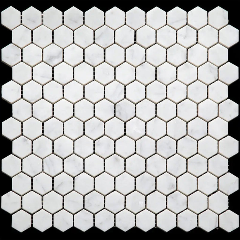White 11x12 Honed Hexagon Bianco Carrara Marble Mosaic Tile (5 pack, 4.55 sq ft/case) by Apollo Tile
