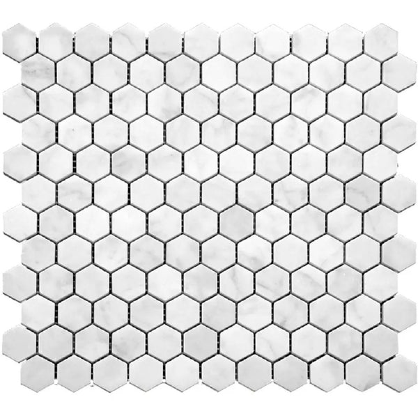 White 11x12 Honed Hexagon Bianco Carrara Marble Mosaic Tile (5 pack, 4.55 sq ft/case), photo 2 of 5