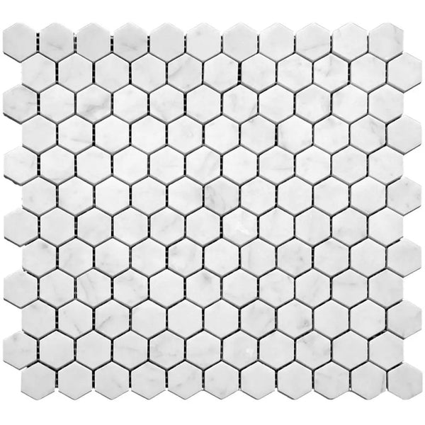 Cotton White 11x12 Polished Hexagon Bianco Carrara Marble Mosaic Tile (5 pack, 4.55 sq ft/case), photo 2 of 2