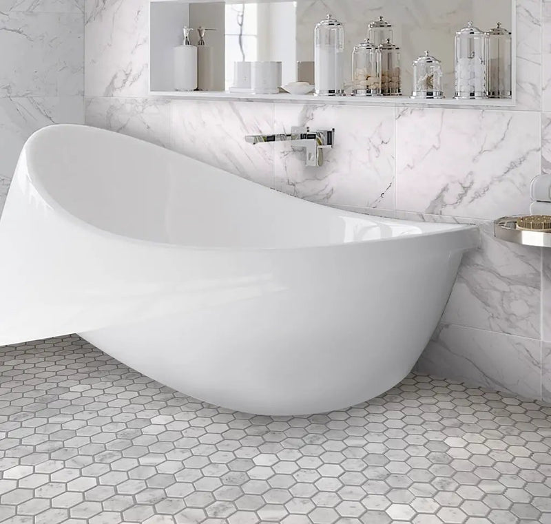 Powder White 12x12 Honed Hexagon Bianco Carrara Marble Mosaic Tile (5 pack, 4.83 sq ft/case) by Apollo Tile