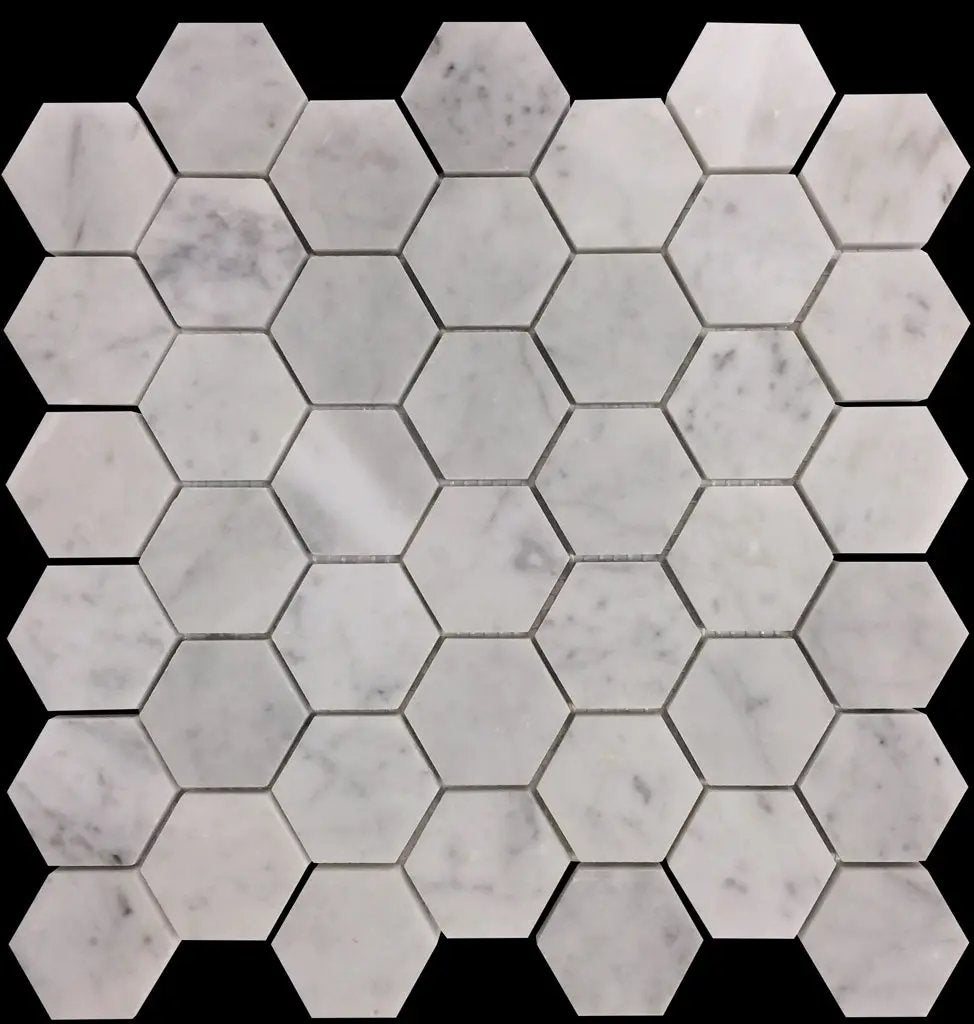 Powder White 12x12 Honed Hexagon Bianco Carrara Marble Mosaic Tile (5 pack, 4.83 sq ft/case) by Apollo Tile