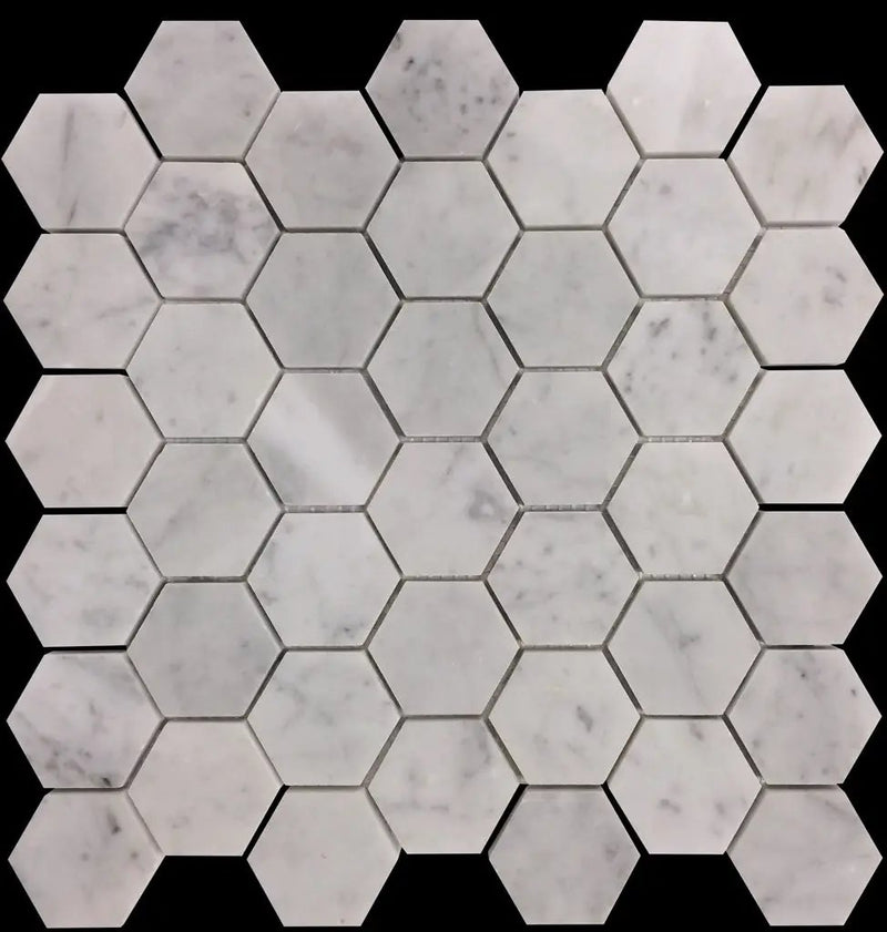 Powder White 12x12 Honed Hexagon Bianco Carrara Marble Mosaic Tile (5 pack, 4.83 sq ft/case) by Apollo Tile