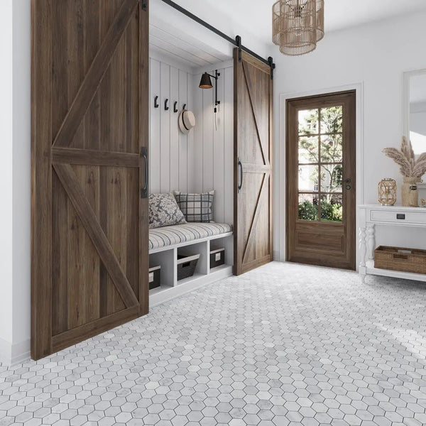 Powder White 12x12 Honed Hexagon Bianco Carrara Marble Mosaic Tile (5 pack, 4.83 sq ft/case), photo 2 of 6