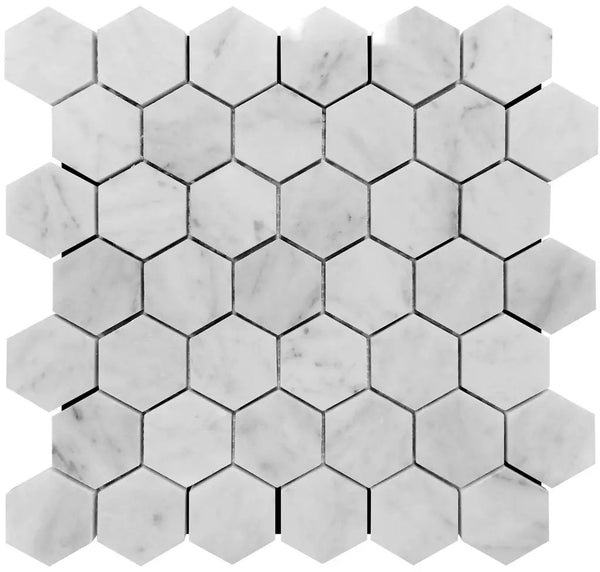 Cotton White 12x12 Polished Hexagon Bianco Carrara Marble Mosaic Tile (5 pack, 4.83 sq ft/case), photo 2 of 2