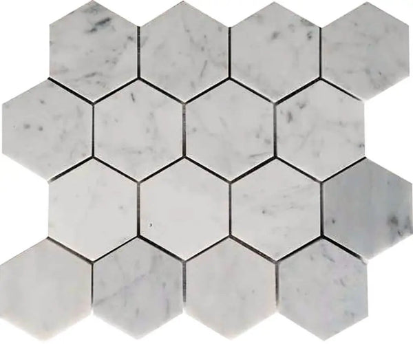 White 10x12 Polished Hexagon Bianco Carrara Marble Mosaic Tile (5 pack, 4.49 sq ft/case), photo 2 of 2
