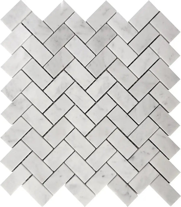 White 12x12 Polished Herringbone Bianco Carrara Marble Mosaic Tile (5 pack, 4.83 sq ft/case), photo 2 of 6