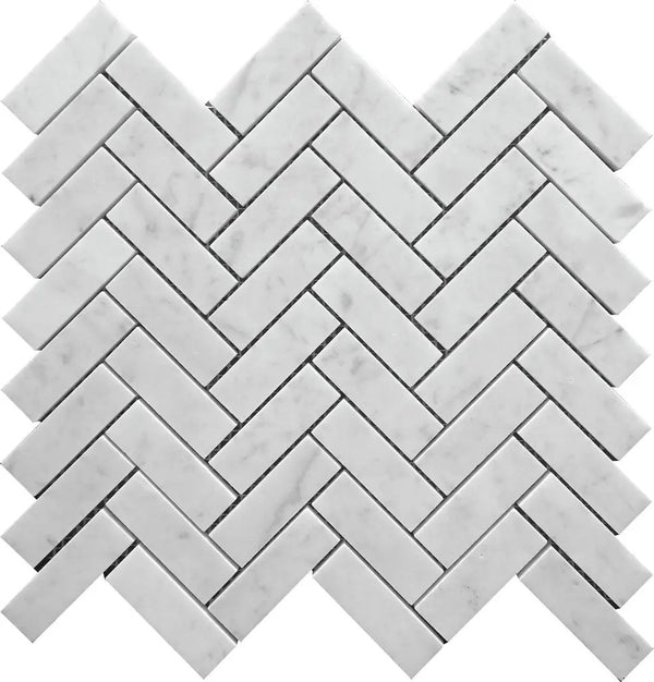 White 12x12 Polished Herringbone Bianco Carrara Marble Mosaic Tile (5 pack, 5.29 sq ft/case), photo 2 of 3