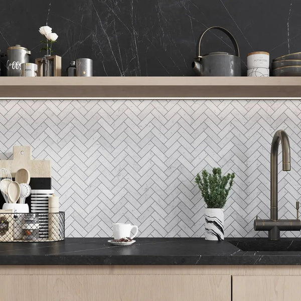 White 12x12 Honed Herringbone Bianco Carrara Marble Mosaic Tile (5 pack, 5.29 sq ft/case), photo 2 of 5
