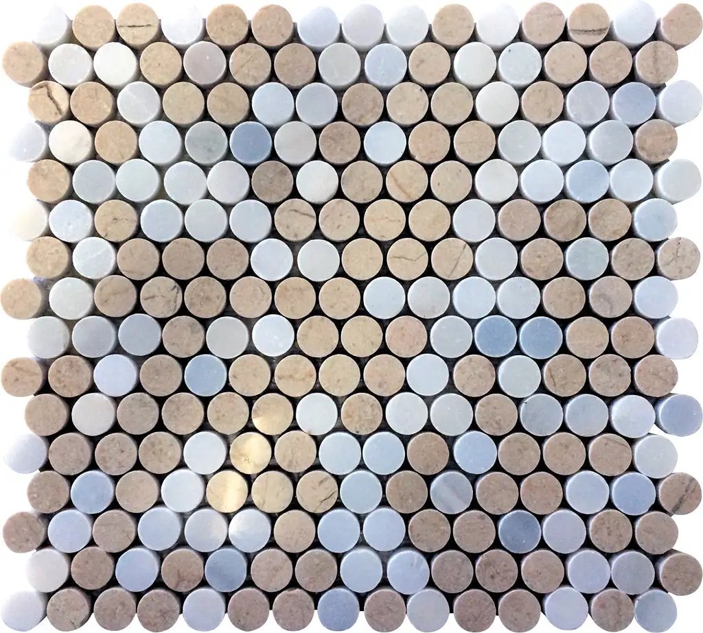 Crema Marfil Eastern White 11x12 Polished Penny Round Marble Mosaic Tile (5 pack, 4.83 sq ft/case) by Apollo Tile