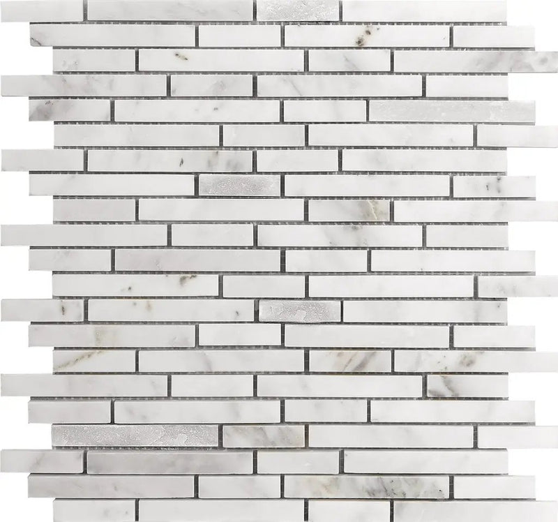 Eastern White 12x12 Polished Split Face Brick Marble Mosaic Tile (5 pack, 4.83 sq ft/case) by Apollo Tile