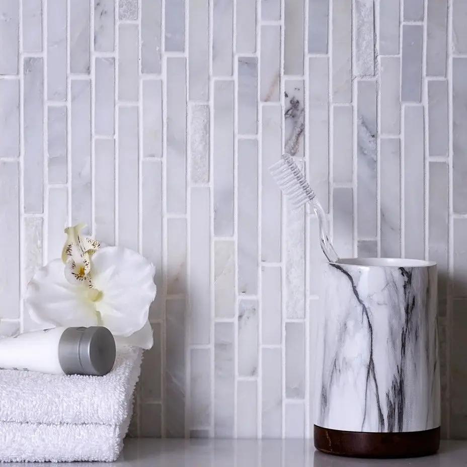 Eastern White 12x12 Polished Split Face Brick Marble Mosaic Tile (5 pack, 4.83 sq ft/case)