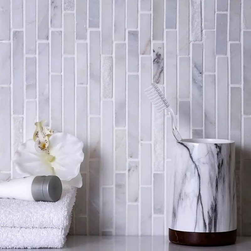 Eastern White 12x12 Polished Split Face Brick Marble Mosaic Tile (5 pack, 4.83 sq ft/case)