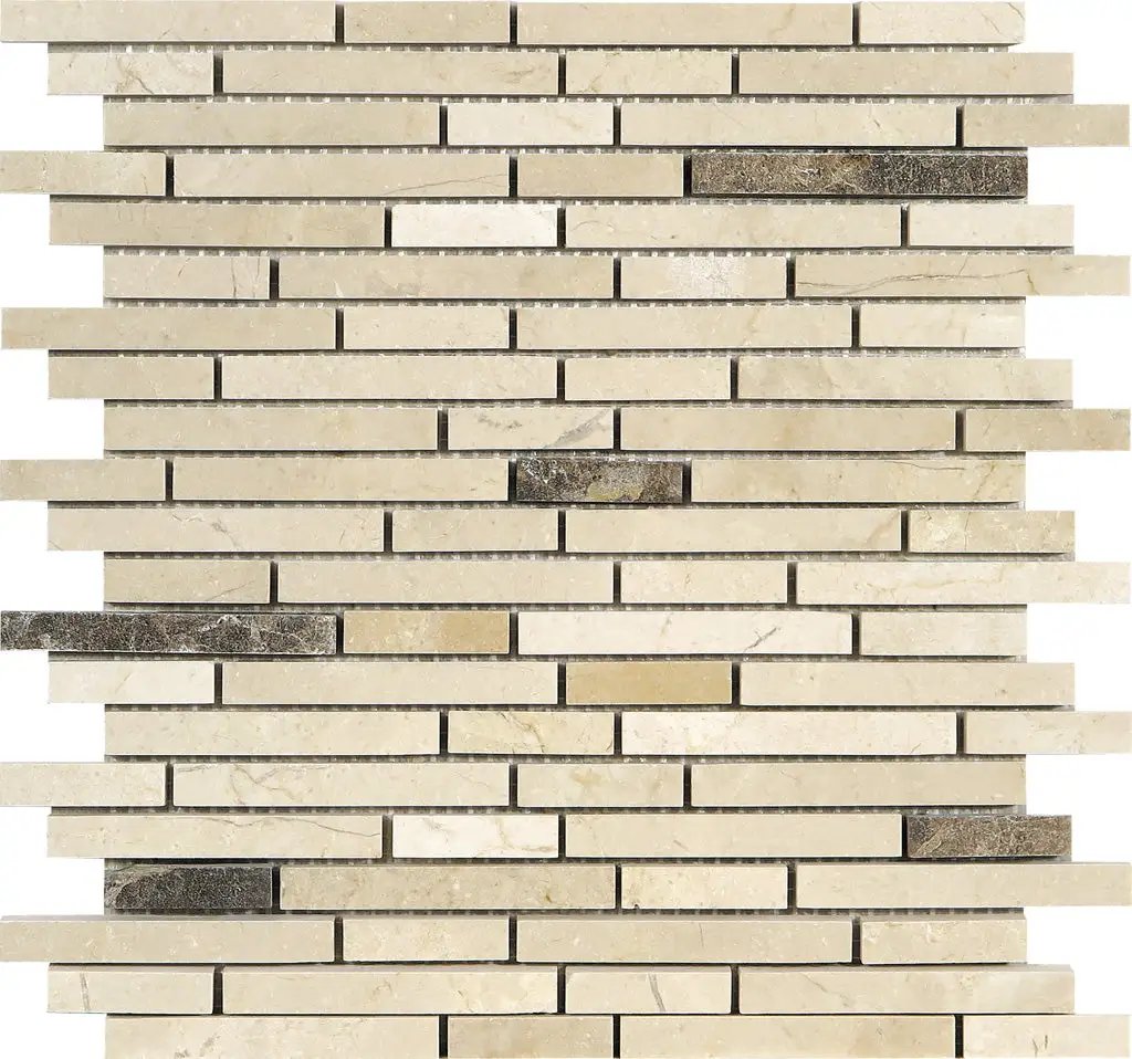 Beige 12x12 Polished Split Face Brick Crema Marfil, Emperador Dark Marble Mosaic Tile (5 pack, 4.83 sq ft/case) by Apollo Tile
