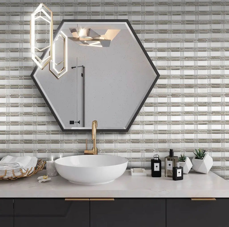 White 12x12 Polished Marble Mosaic Tile (5 pack, 5 sq ft/case) by Apollo Tile