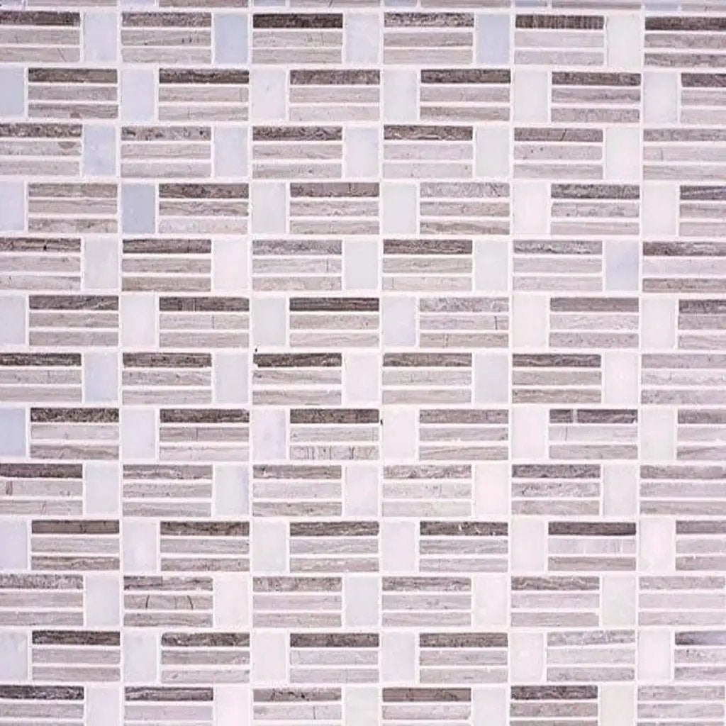 Eastern White, Wooden Grey 12x12 Polished Brick Marble Mosaic Tile (5 pack, 5 sq ft/case) by Apollo Tile