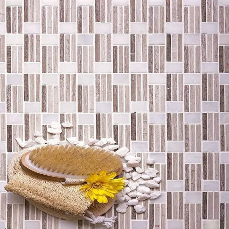Eastern White, Wooden Grey 12x12 Polished Brick Marble Mosaic Tile (5 pack, 5 sq ft/case) by Apollo Tile