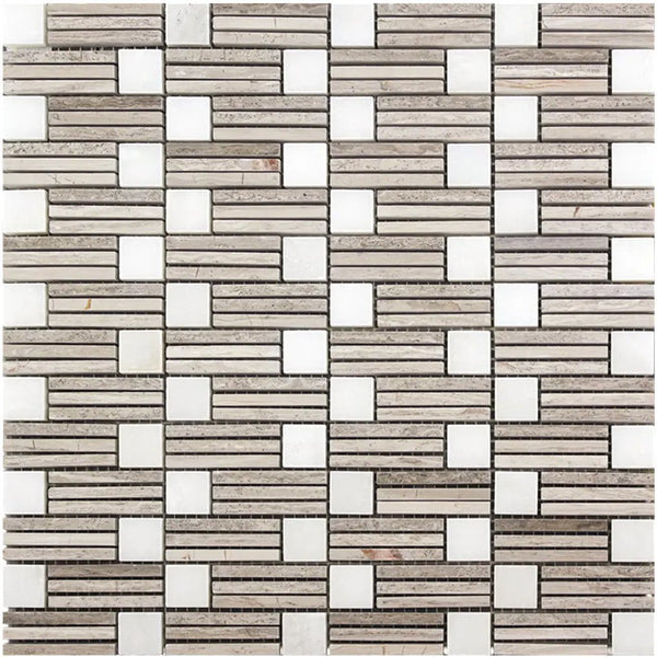 Eastern White, Wooden Grey 12x12 Polished Brick Marble Mosaic Tile (5 pack, 5 sq ft/case), photo 2 of 5