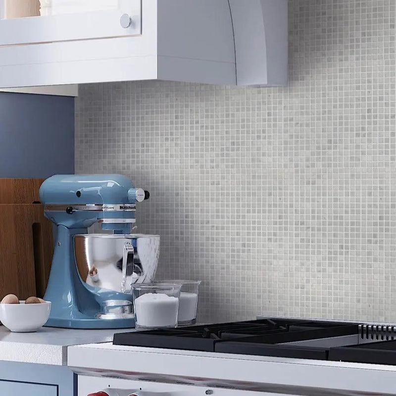 Powder White 12x12 Tumbled Square Bianco Carrara Marble Mosaic Tile (5 pack, 5 sq ft/case) by Apollo Tile