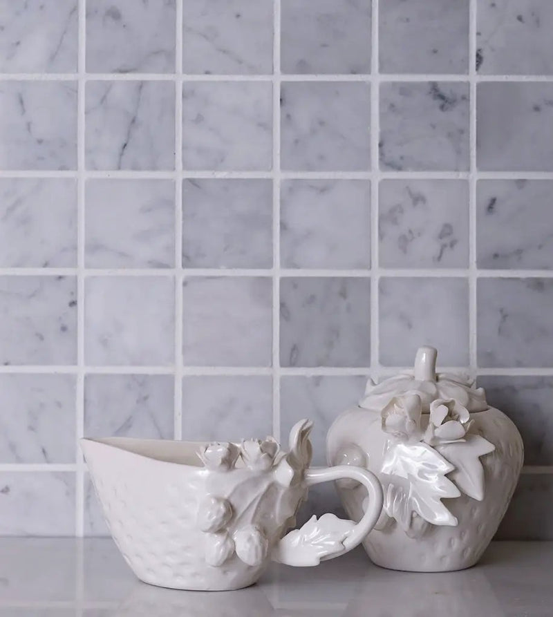 White 12x12 Honed Square Bianco Carrara Marble Mosaic Tile (5 pack, 5 sq ft/case) by Apollo Tile