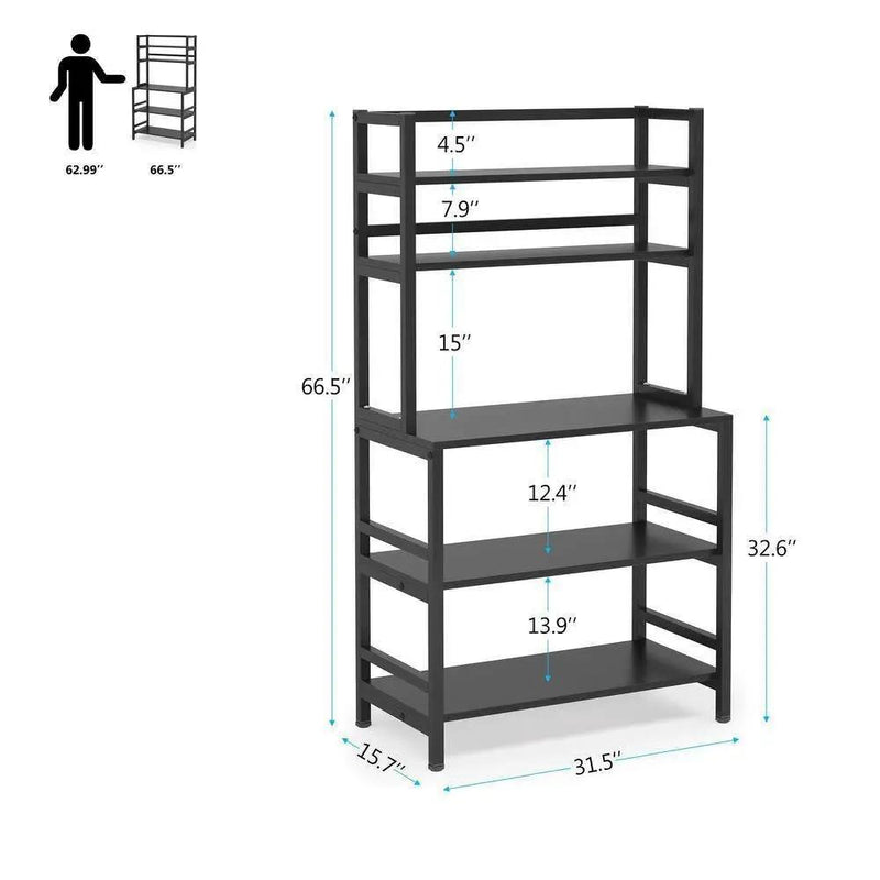 Black Metal Wood Freestanding Kitchen Shelf Bakers Rack Microwave Stand by HomePacific