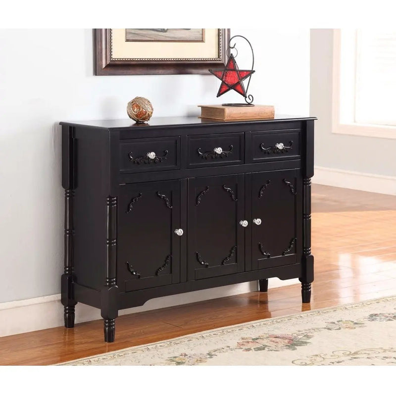 Solid Wood Black Finish Sideboard Console Table with Storage Drawres by HomePacific