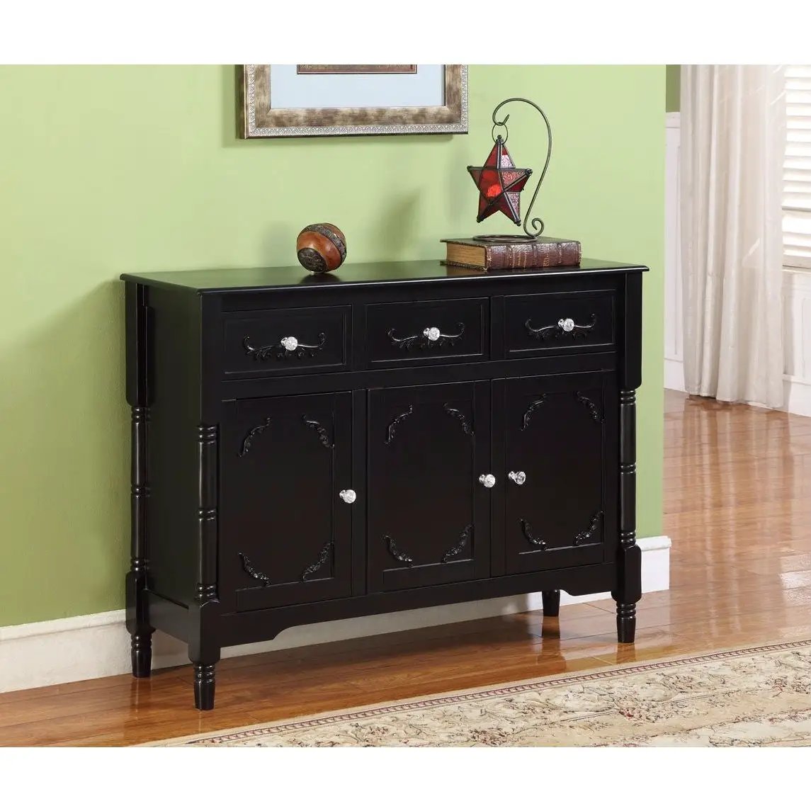 Solid Wood Black Finish Sideboard Console Table with Storage Drawres by HomePacific