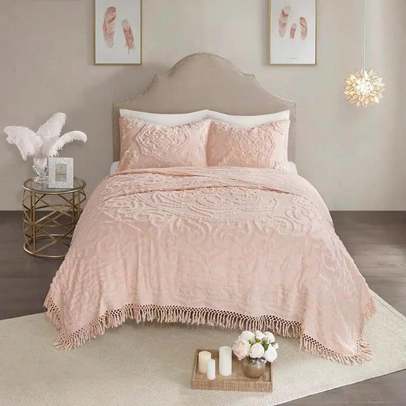 King 100-Percent Cotton Chenille Bedspread with Fringe Hem in Pink Blush by HomePacific