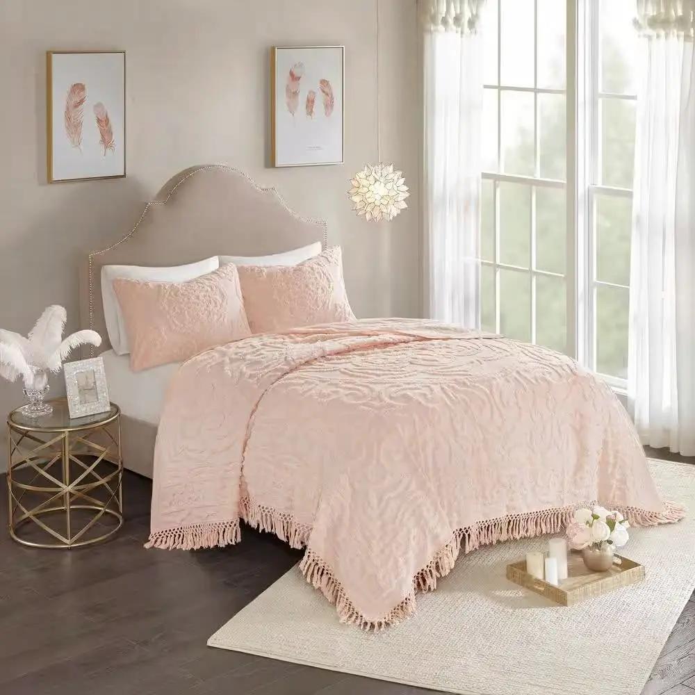 King 100-Percent Cotton Chenille Bedspread with Fringe Hem in Pink Blush by HomePacific