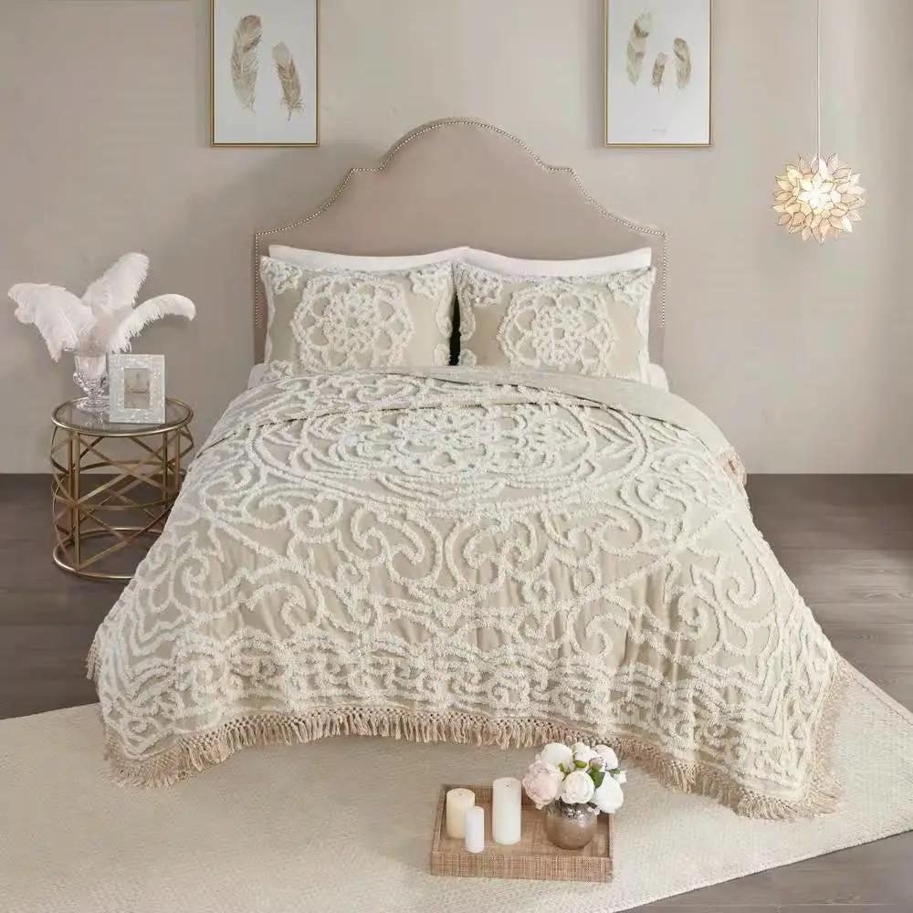 King 100-Percent Cotton Chenille Bedspread with Fringe Hem in Khaki Taupe Beige by HomePacific