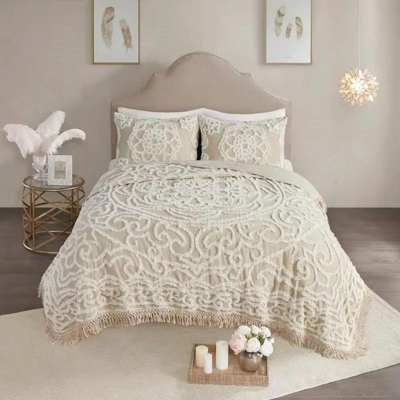 King 100-Percent Cotton Chenille Bedspread with Fringe Hem in Khaki Taupe Beige by HomePacific