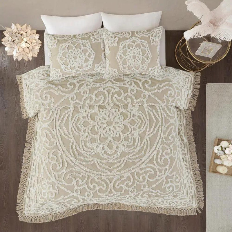 King 100-Percent Cotton Chenille Bedspread with Fringe Hem in Khaki Taupe Beige by HomePacific