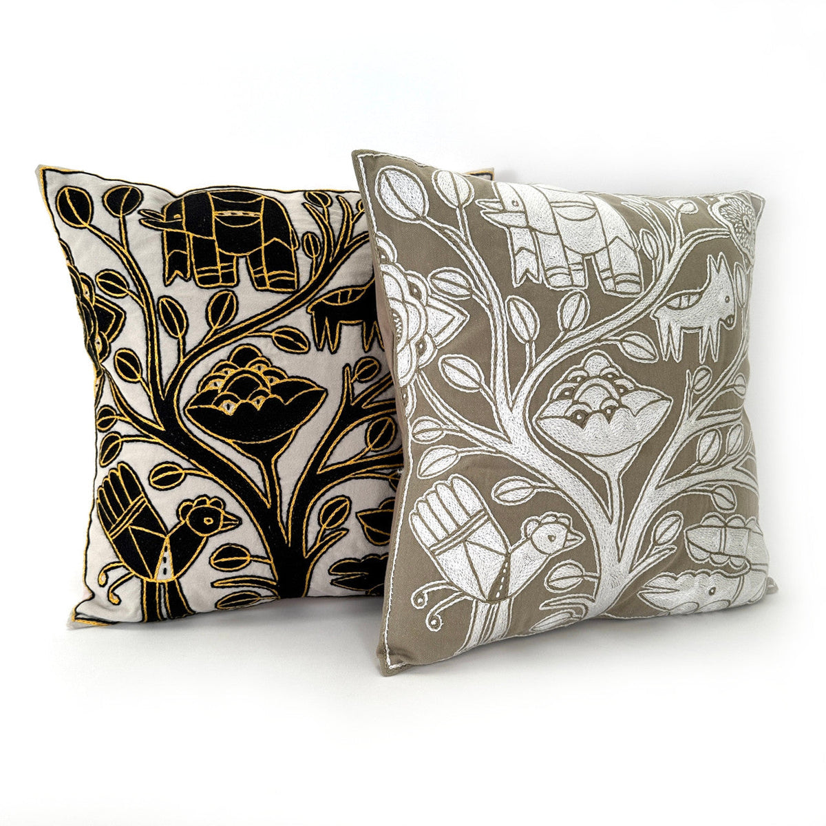 Ivory, Black + Gold Hand Embroidered Pillow Cover, photo 2 of 3